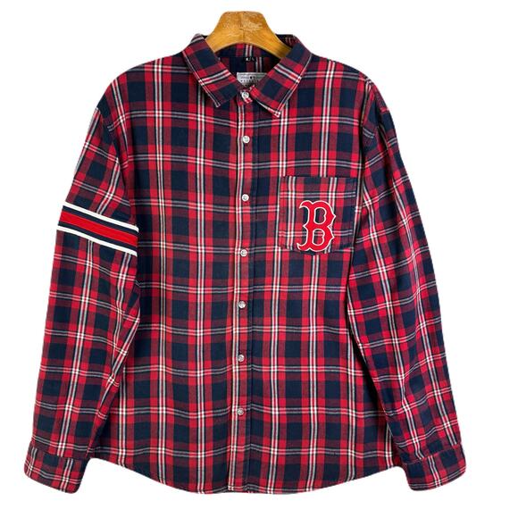 GENUINE MERCHANDISE Boston Red Sox Long Sleeve Button Front Red Flannel Shirt - Picture 1 of 11
